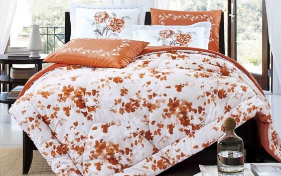 Yolanda Comforter Set 4 PCS - Single White & Orange