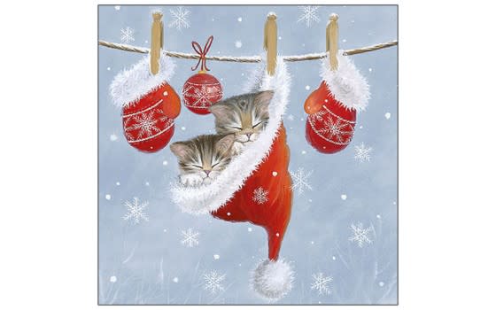 Christmas Napkins - Sleepy Kittens Blue & Red