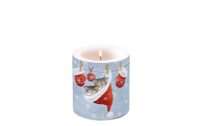 Christmas Candle 1 PC - Sleepy Kittens Blue & Red