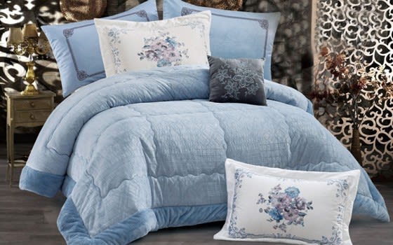 Ashly Velvet Comforter Set 7 PCS - King Blue