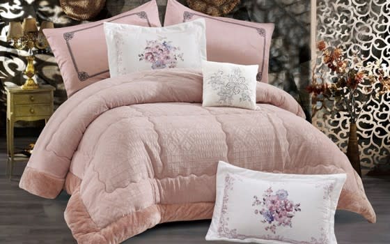 Ashly Velvet Comforter Set 7 PCS - King Pink
