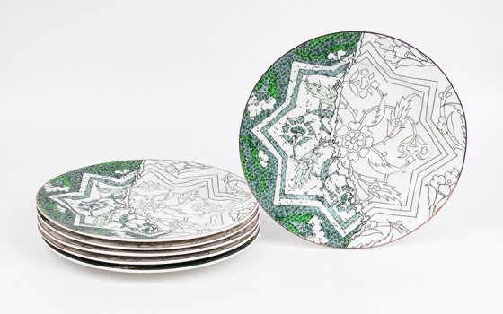 LUXURY Hospitality Plates Set 6 PCS - White & Green