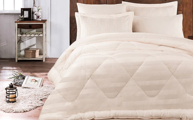 Hobby Satin Cotton Comforter Set 6 PCS - King Beige