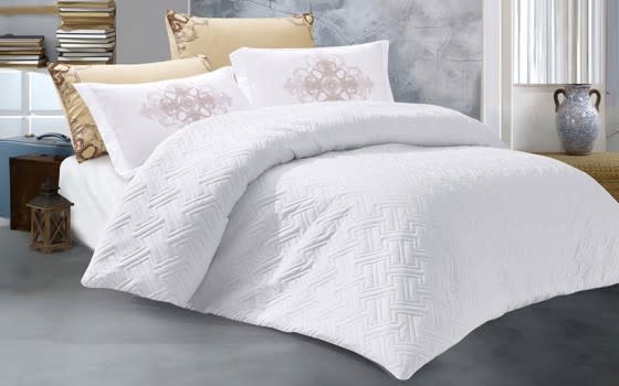 Alia Duvet Cover , Bed Spread Set 6 PCS Without Filling - King White