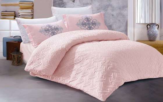 Alia Duvet Cover , Bed Spread Set 6 PCS Without Filling - King Pink
