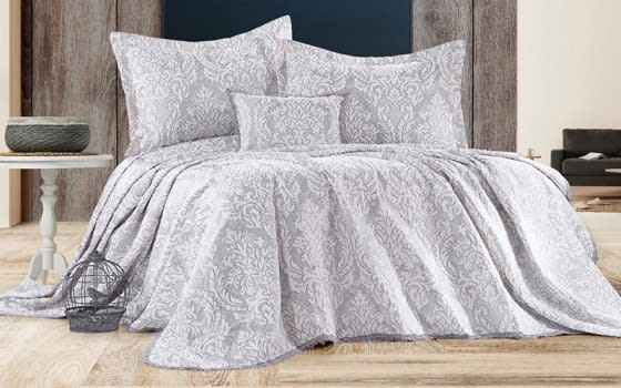 Armada Turkish Cotton Bedspread Set 4 PCS - King White & Silver
