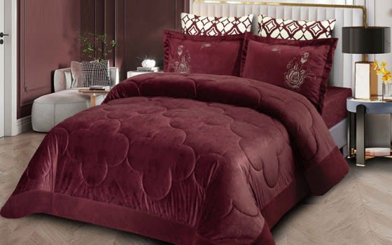 Venezia Velvet Comforter Set 6 PCS - King Burgundy