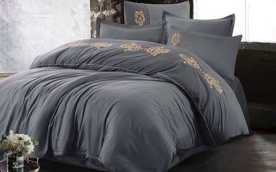Aseel Comforter Set 6 PCS - King Grey