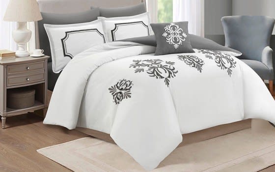 Milan Comforter Set 7 PCS - King White & Grey