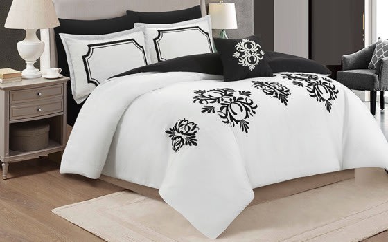 Milan Comforter Set 7 PCS - King White & Black