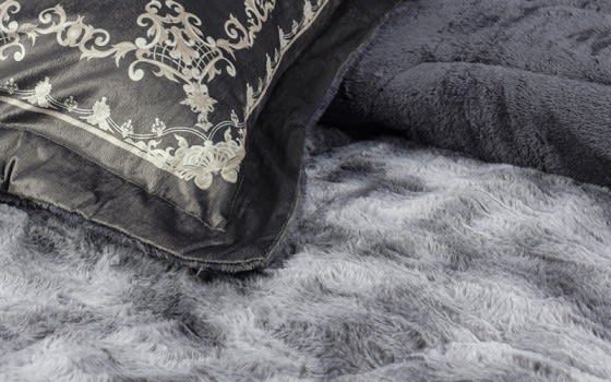 Zina Fur Comforter Set 7 PCs - King Grey