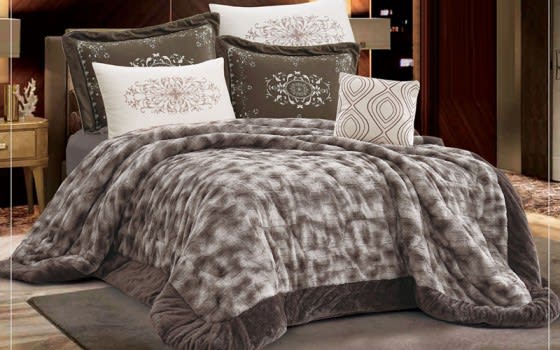 Zina Fur Comforter Set 7 PCs - King Brown
