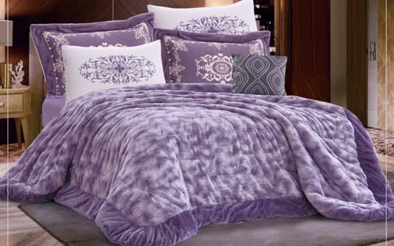 Zina Fur Comforter Set 7 PCs - King Purple