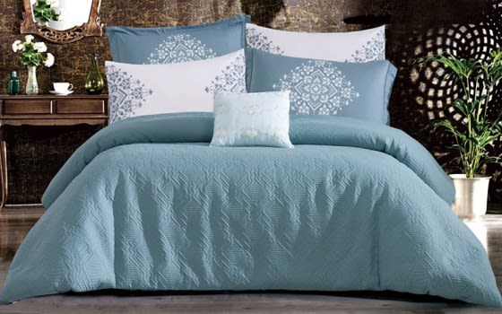 Freya Duvet Cover , Bed Spread Set 6 PCS Without Filling - King Blue