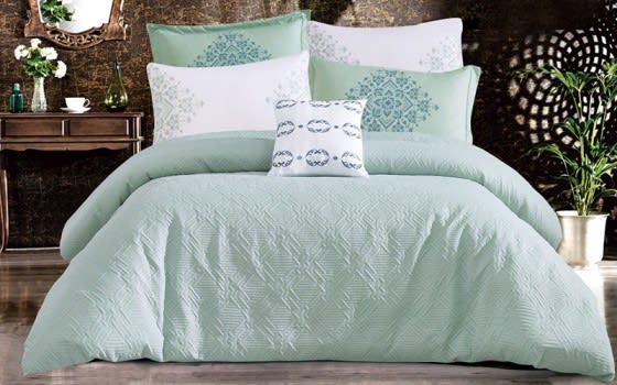 Freya Duvet Cover , Bed Spread Set 6 PCS Without Filling - King Green