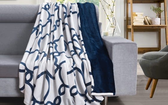 Cannon Printed Blanket 1 PC- King White & Blue