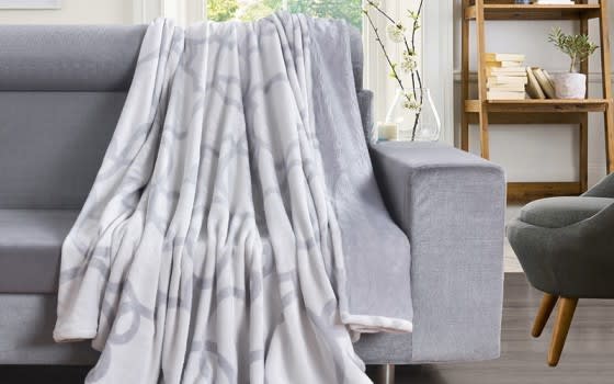 Cannon Printed Blanket 1 PC- King White & L.Grey