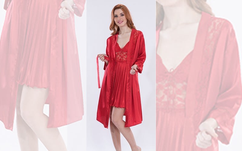 Fiocco Turkish Silk Underwear Set 2 Pcs - Red