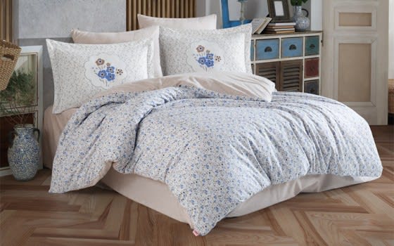 Hobby Cotton Comforter Set 6 PCS - King White & Blue