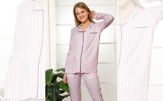 Fiocco Turkish Silk Pajama Set 2 Pcs - White & Pink