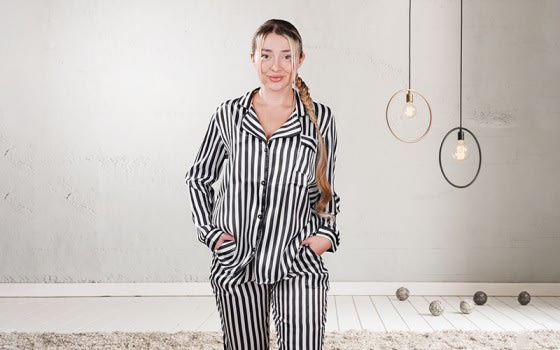 Fiocco Turkish Silk Pajama Set 2 Pcs - White & Black