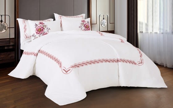 Dallas Embroidered Quilt Cover Set Without Filling 6 PCS - King White & Pink