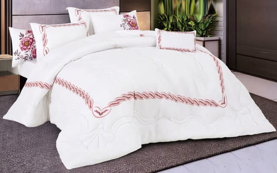 Dallas Embroidered Comforter Set 7 PCS - King White & Pink