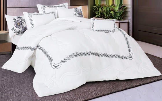 Dallas Embroidered Comforter Set 7 PCS - King White & Grey
