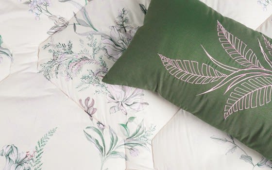 Lilac Comforter Set 7 PCS - King Off White & Green