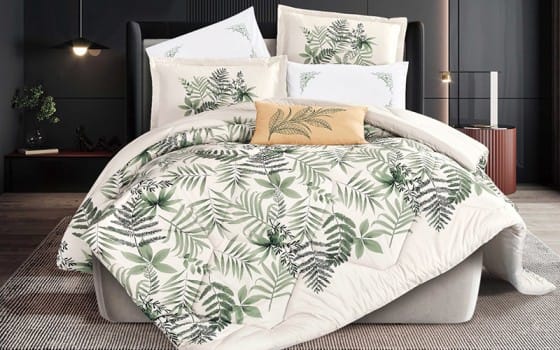 Lilac Comforter Set 7 PCS - King Cream & Green