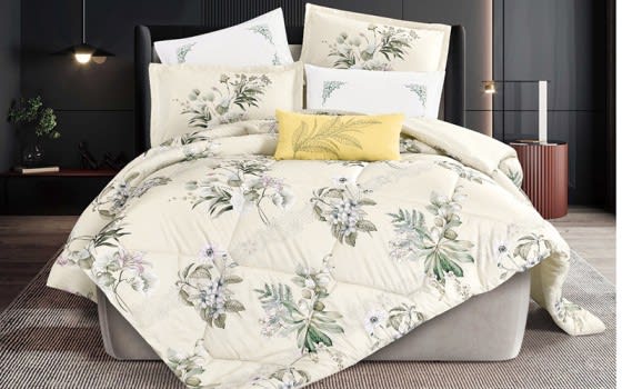 Lilac Comforter Set 7 PCS - King Cream & Green