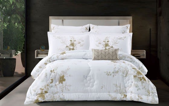 Melua Comforter Set 7 PCS - King White & Beige