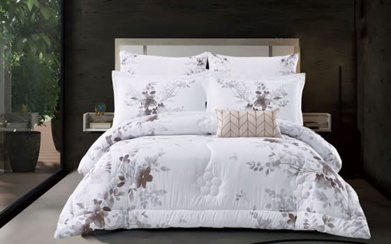 Melua Comforter Set 7 PCS - King White & Brown