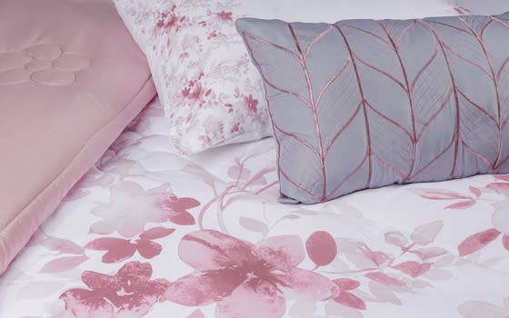 Melua Comforter Set 7 PCS - King White & Pink