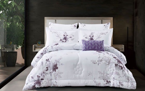 Melua Comforter Set 7 PCS - King White & Purple