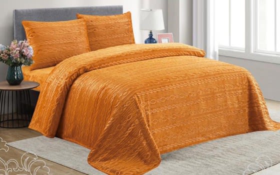 Pure Home Embossed Blanket 4 PCs - King Orange