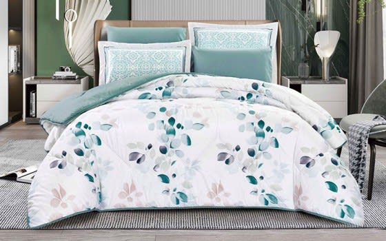 Medina Comforter Set 4 PCS - Single White & Green