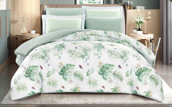 Medina Comforter Set 4 PCS - Single White & Green