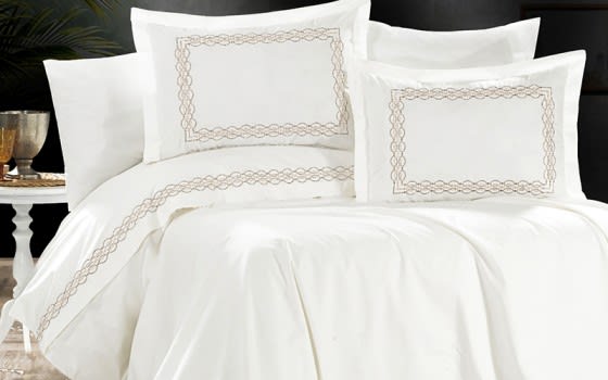 Armada Embroidered Quilt Cover Set Without Filling 6 PCS - King White & Beige