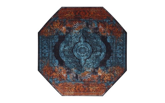 Armada Turkish Octagon Carpet - ( 200 X 200 ) cm Blue & Orange