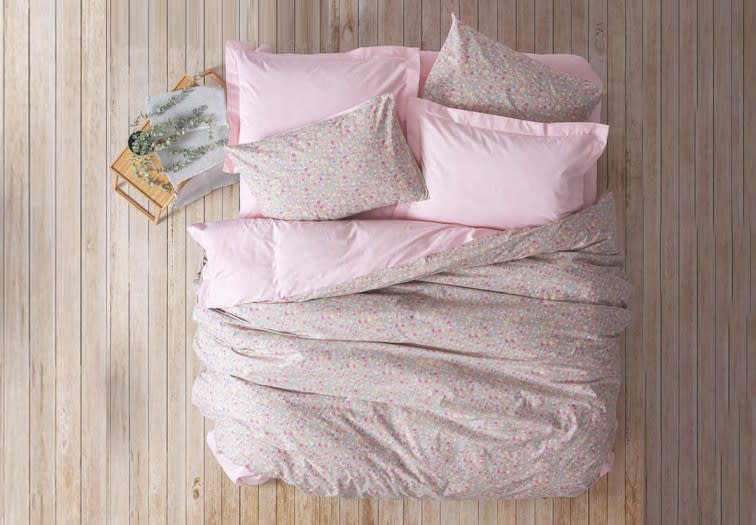 Cotton Box Comforter Set 6 PCS - King L.Grey & Pink