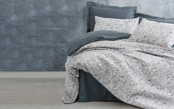 Cotton Box Comforter Set 4 PCs - Single Off White & Grey