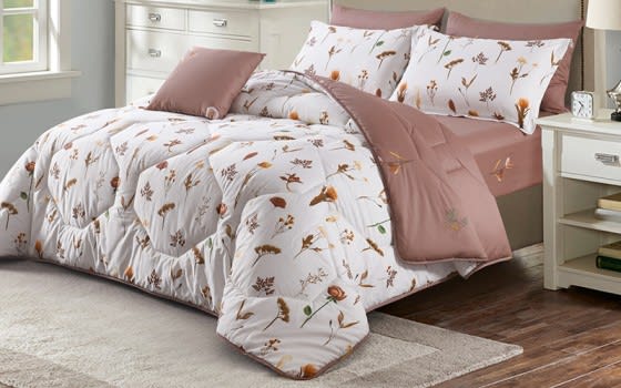 Sunshine Cotton Comforter Set 7 PCS - King White & Beige