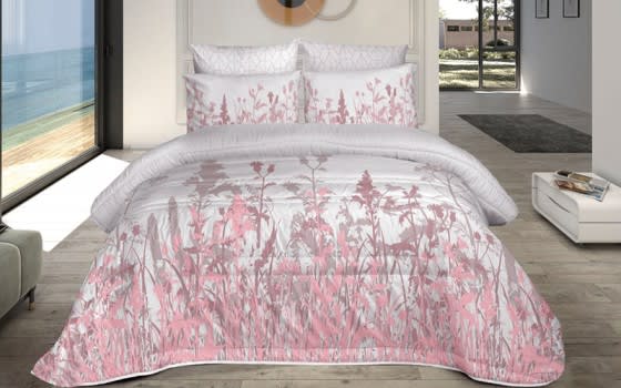 Salvia Comforter Set 6 PCS - King White & Pink