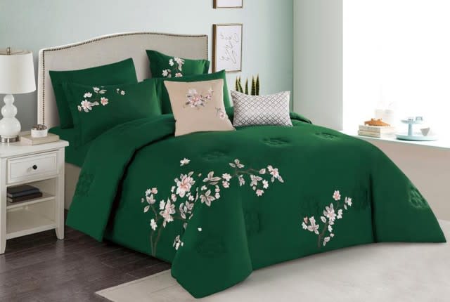 Crown Comforter Set 8 PCS - King Embroidery D.Green