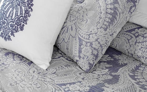 Turkish Wedding Bedspread Set 8 PCS - King Grey & Blue
