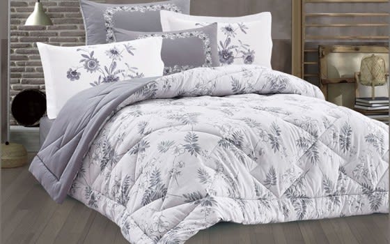 Geller Comforter Set 4 PCS - Queen White & Grey
