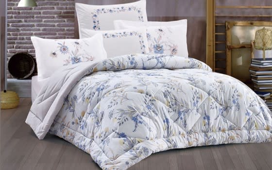Geller Comforter Set 4 PCS - Queen White & Blue