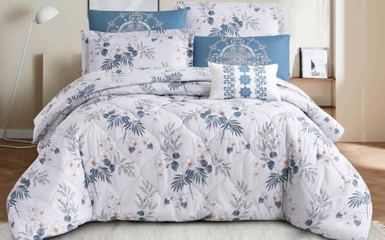 Zamzam Home Comforter Set 5 PCs - Single White & Blue