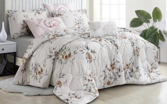 Zamzam Home Comforter Set 7 PCs - King Off White & Beige
